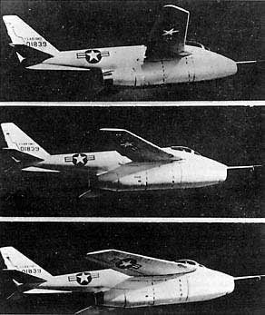 El Bell X-5 posee alas de geometría variable en vuelo.